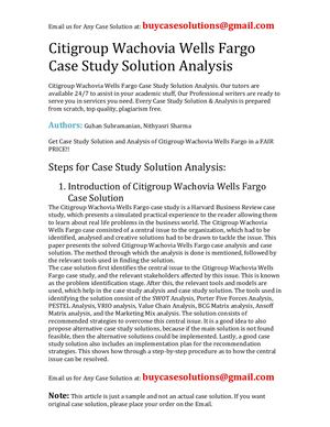 Citigroup Wachovia Wells Fargo Case Study Solution Analysis