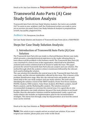 Transworld Auto Parts (A) Case Study Solution Analysis