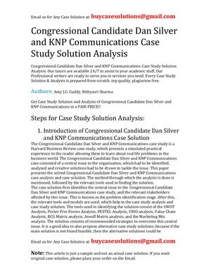 Congressional Candidate Dan Silver And KNP Communications Case Study Solution Analysis