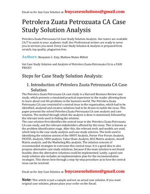 Petrolera Zuata Petrozuata CA Case Study Solution Analysis