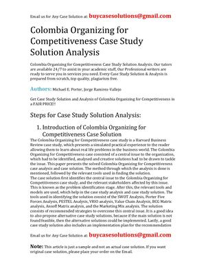 Colombia Organizing For Competitiveness Case Study Solution Analysis