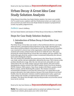 Urban Decay A Great Idea Case Study Solution Analysis
