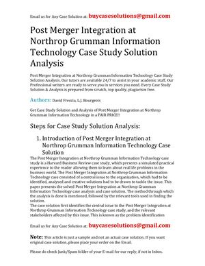 Post Merger Integration At Northrop Grumman Information Technology Case Study Solution Analysis