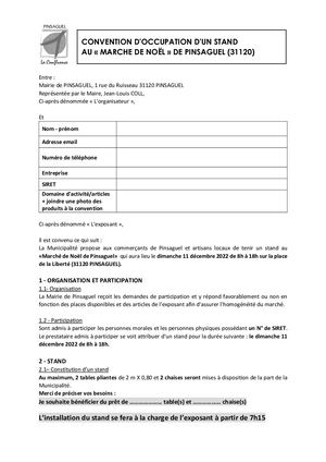 Formulaire Stand Marché De Noël Pinsaguel
