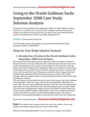 Going To The Oracle Goldman Sachs September 2008 Case Study Solution Analysis