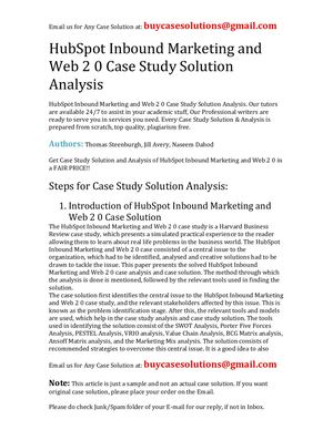 HubSpot Inbound Marketing And Web 2 0 Case Study Solution Analysis