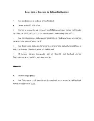 Bases Para El Concurso De Calaveritas Literarias