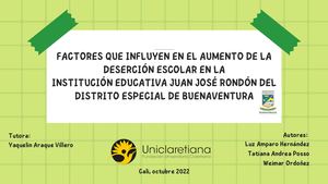 Institución Educativa Juan José Rondón Del Distrito Especial De Buenaventura Factores Que Influyen En El Aumento De La Deserción Escolar En La Institución Educativa Juan José Rondón Del Distrito Especial De Buenave