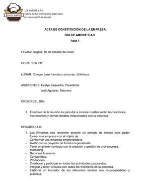 Acta De Constitucion De La Empresa
