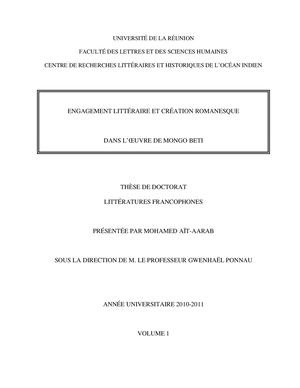 Engagement Littéraire Et Création Romanesque Dans L'Oeuvre De Mongo Beti, Thèse Par Mohamed Ait Aarab, 2011