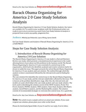 Barack Obama Organizing For America 2 0 Case Study Solution Analysis