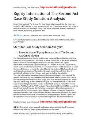 Equity International The Second Act Case Study Solution Analysis