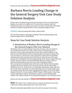 Barbara Norris Leading Change In The General Surgery Unit Case Study Solution Analysis