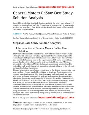 General Motors OnStar Case Study Solution Analysis
