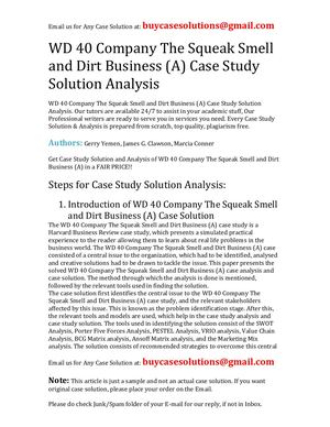 WD 40 Company The Squeak Smell And Dirt Business (A) Case Study Solution Analysis
