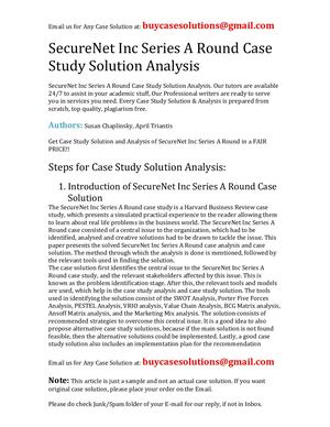 SecureNet Inc Series A Round Case Study Solution Analysis