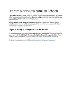 Lepistes Akvaryumu Kurulumu