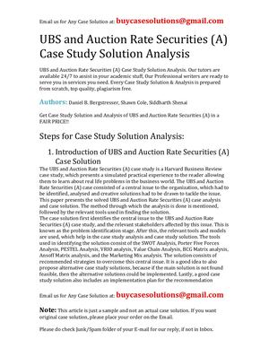 UBS And Auction Rate Securities (A) Case Study Solution Analysis