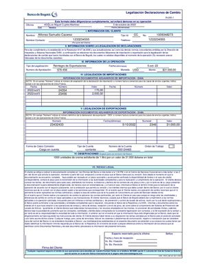 Declaración De Cambio Banco Bogota