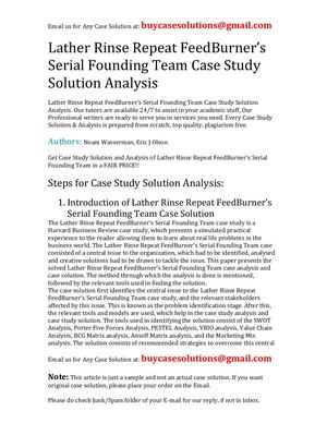 Lather Rinse Repeat Feed Burner's Serial Founding Team Case Study Solution Analysis