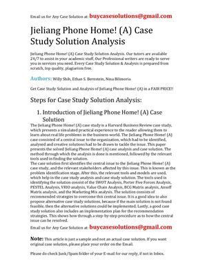 Jieliang Phone Home! (A) Case Study Solution Analysis
