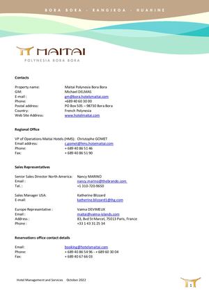 MAITAI POLYNESIA BORA BORA Fact Sheet 2019 EN