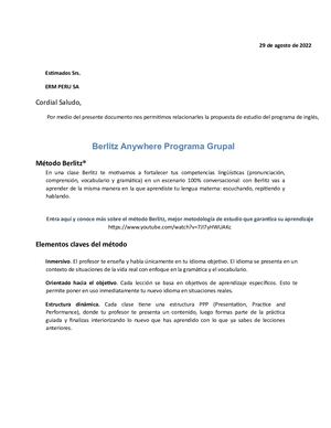 Propuesta Berlitz Programa Grupal