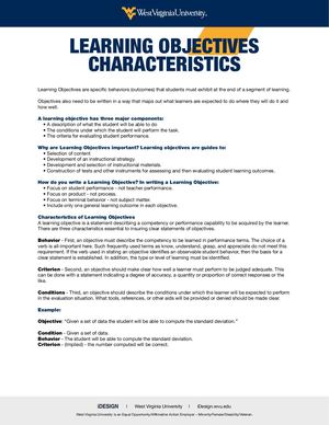 Learning Objectives Characteristics
