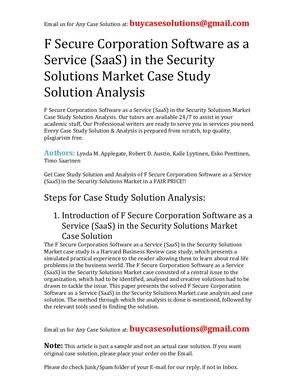 F Secure Corporation Software As A Service (SaaS) In The Security Solutions Market Case Study Solution Analysis
