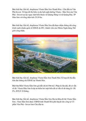 Vlasta Sầm Sơn Thanh Hóa: Bán biệt thự,liền kề,shophouse