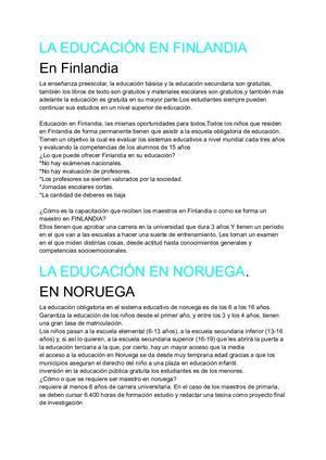 Tipos De Educación En Otros Países, Como Noruega, Dinamarca, Finlandia