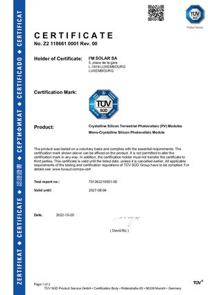 I’m Solar TUV Certificat