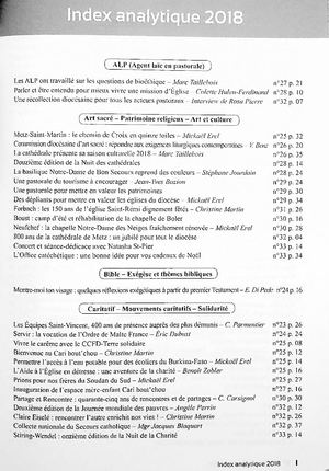 Eglise de Metz 2018-Index Analytique