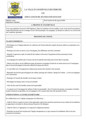 Fiche De Poste Educateur De Jeunes Enfants