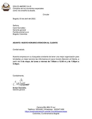 Circular Externa Informando Los Horarios De Atención