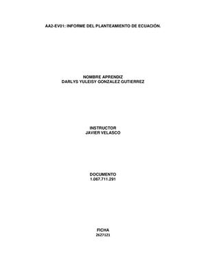 Informe Del Planteamiento De Ecuación Dos