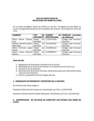 Acta De Constitución De La Empresa