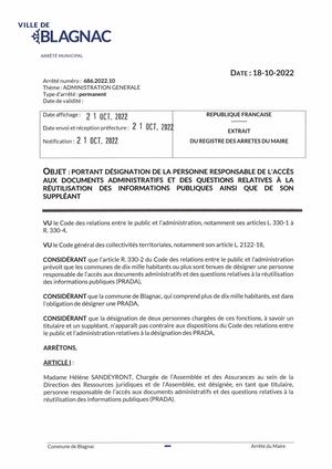 Cada - Arrêté n°686.2022.10 du 18/10/22