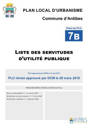 Modifs PLU - 7b Liste Des Servitudes D'utilité Publique