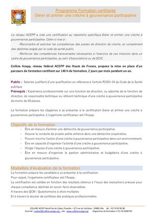 Programme Formation Certifiante Gerer Et Animer Une Creche Lh Docx