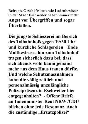 Personliche Gefahren Vor Zunehmender Kriminalität In Eschweiler