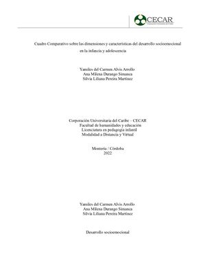 Cuadro Comparativo Sobre Las Dimensiones Y Características Del Desarrollo Socioemocional En La Infancia Y Adolescencia