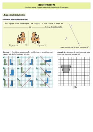 Cours de Maths : Transformations (leçon + exercices)