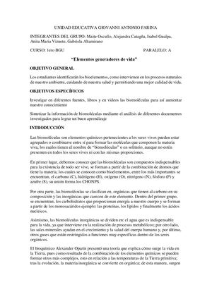 Elementos Generadores De Vida Introducción