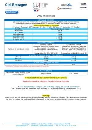 2023 Ciel Bretagne Price List