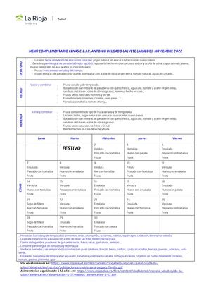 Menú Complementario Cenas Noviembre 2022