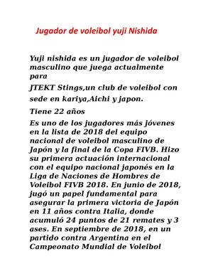 Jugador De Voleibol Yuji Nishida