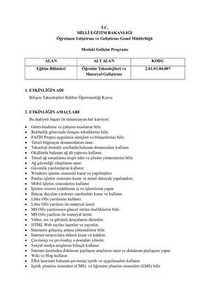 2 01 01 04 007 Bilişim Teknolojileri Rehber ÖğRetmenliği Kursu