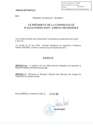 AR1-2022-01245 Arrêté Délégation de signature - abrogation Mme H Xharrd 25/10/2022