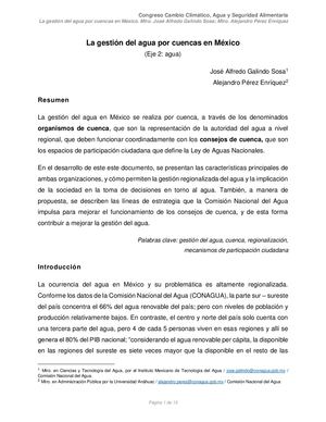 La Gestión Del Agua Por Cuencas En México Jose Galindo